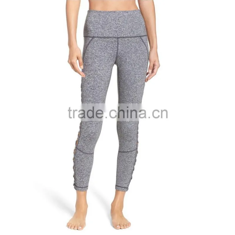 Women Wearing Grey Melange Net Panelled Tights Seamless Yoga Pants
