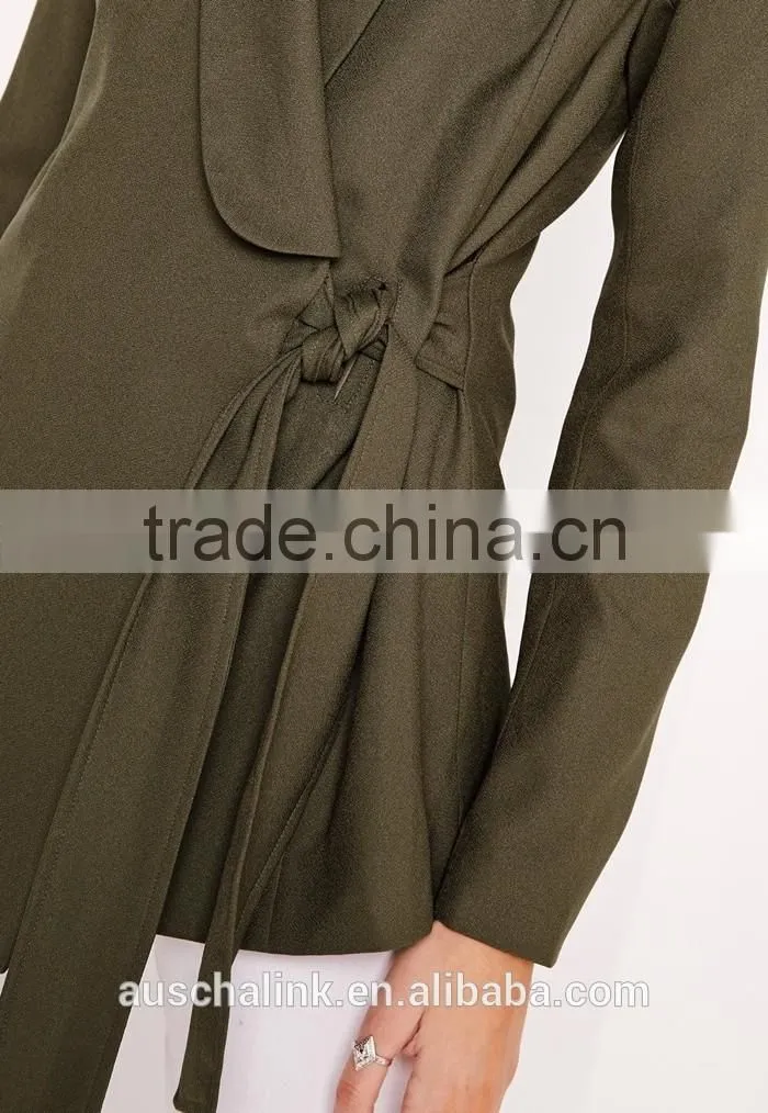 latest lady khaki tie front casual soft blazer elegant design
