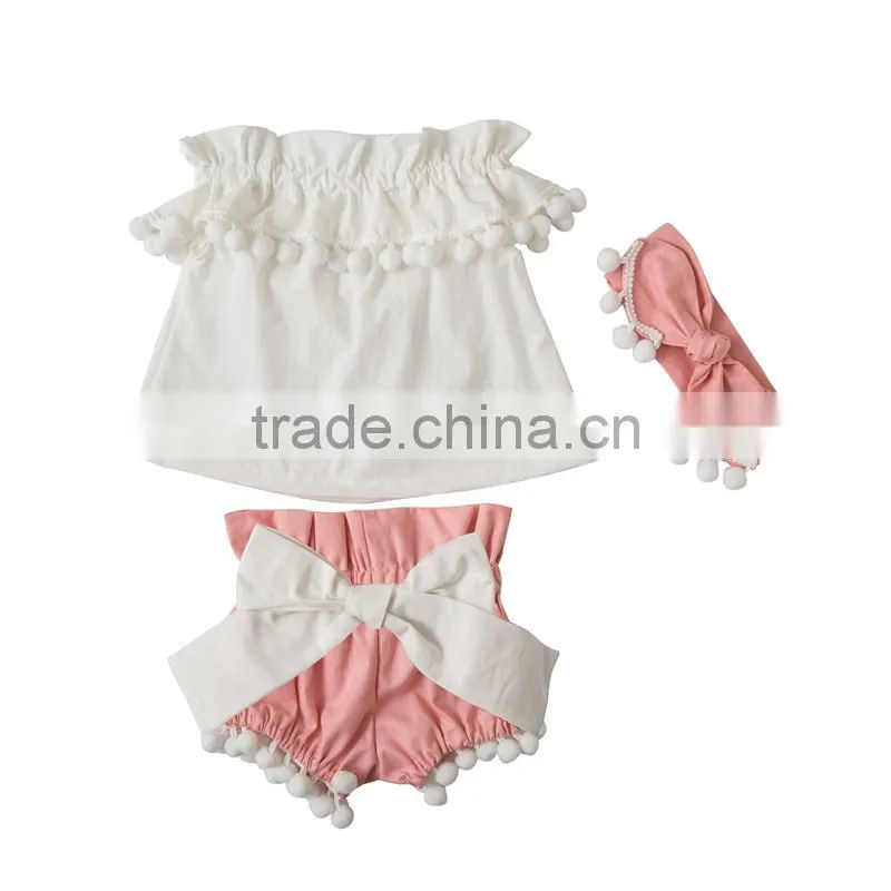 Lace romper Summer new design boutique baby girl clothing pompom sets comfortable infant and toddler clothing