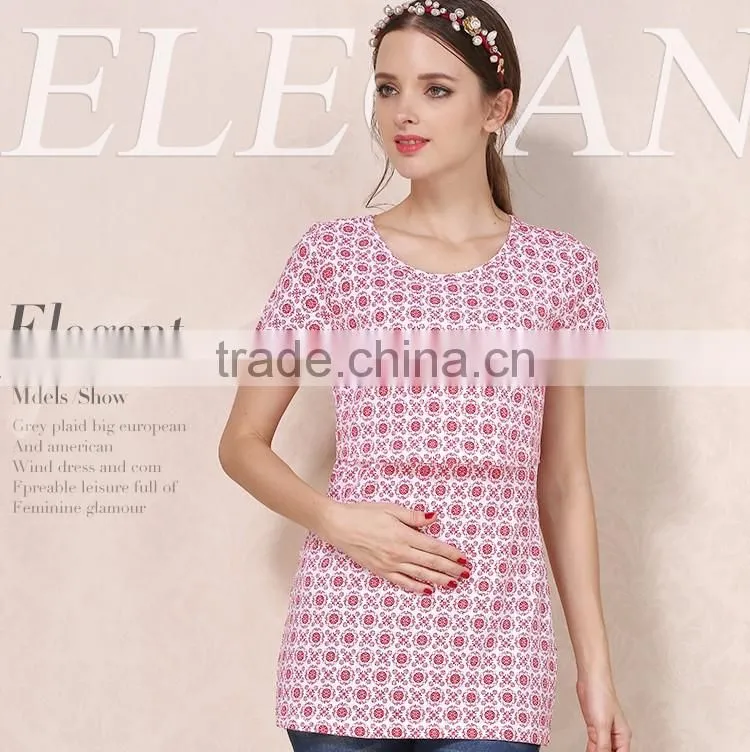 Summer Short Sleeve Nursing Clothes Floral Breastfeeding Clothing Cotton Maternity Mother Outdoor Tops