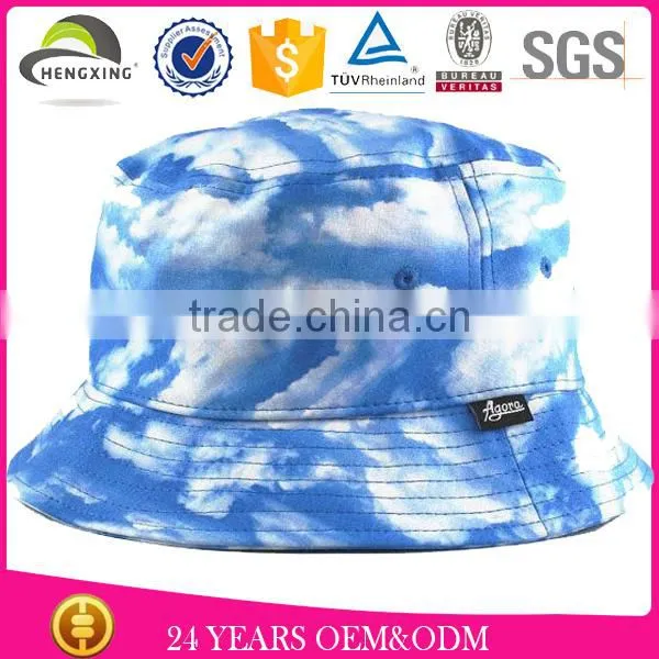 stocked custom print cloud bucket hat no logo/small logo on the bucket hat brim