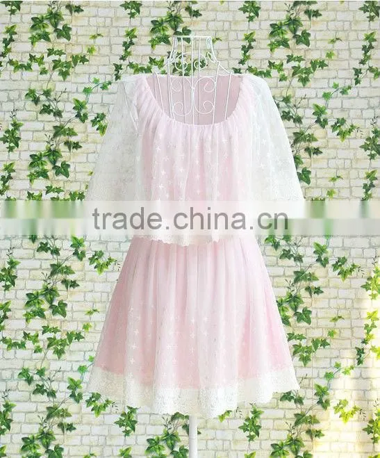 Pink Lace Princess Summer Lovely Chiffon Dress