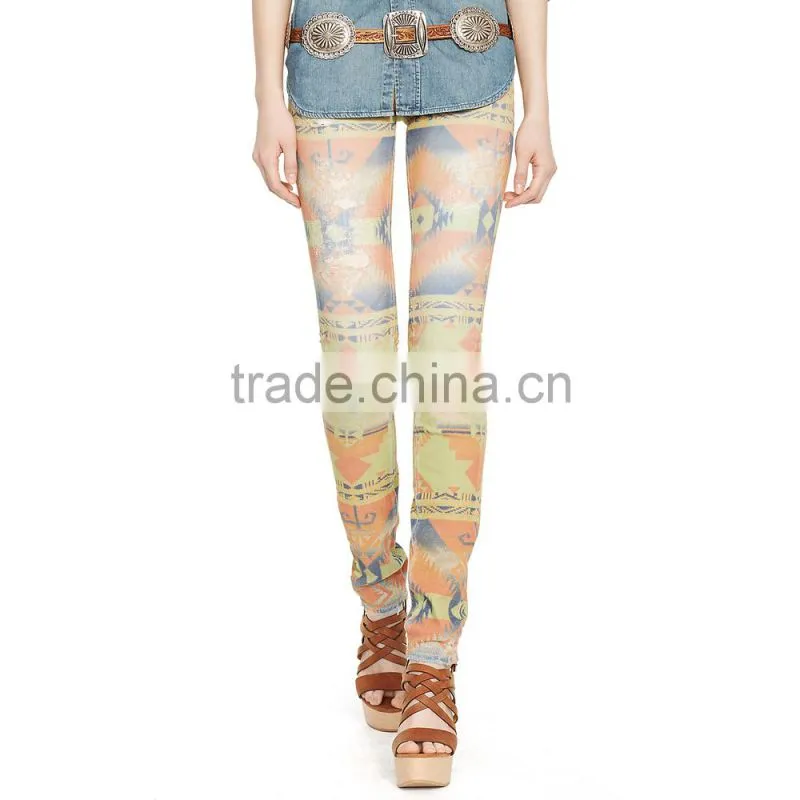 Fashionable Wholesale Women Slim Pants Casual Patterned Skinny Jeans