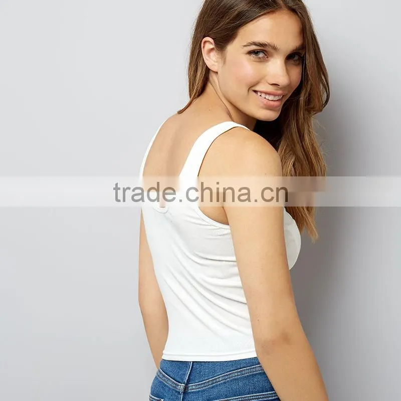 Wide shoulder straps lace up ribbed cropped tank womens black vest tops