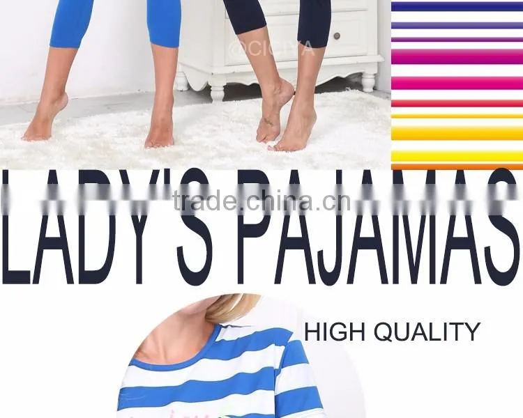 FANCY LADY PAJAMA SET S/S O-NECK STRIPED DESIGN FAMILY PAJAMAS KNITTED