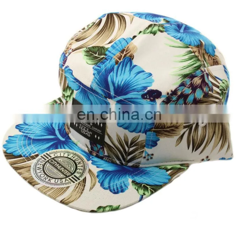Multi color 80s style 5 panel flat bill strap back hat