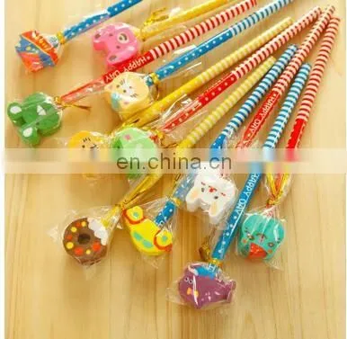 cute cartoon series wooden pencil with eraser stationery set Kid gift set Wholesale