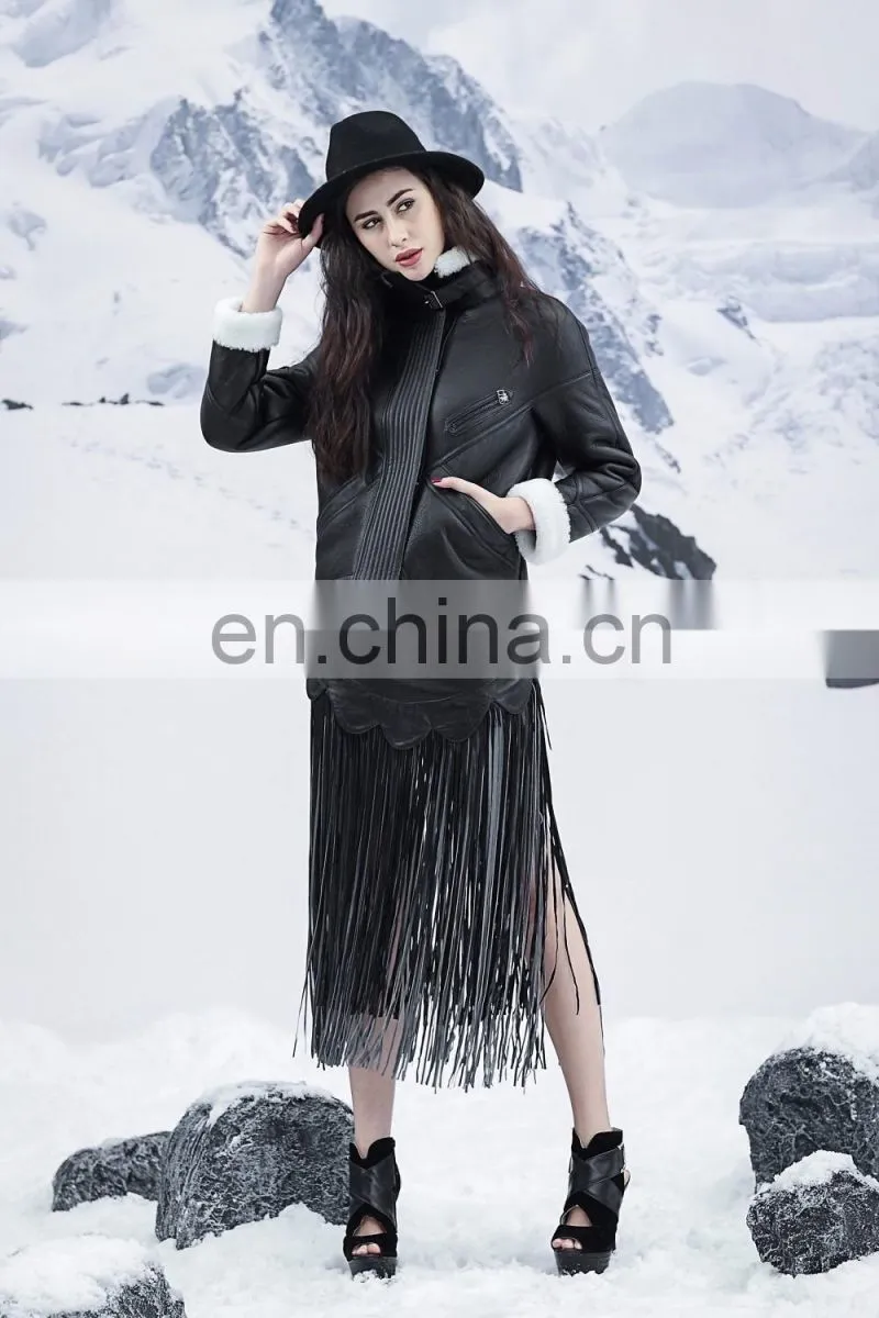 Cool Style Black Genuine Leather Jacket Women's Merino Sheepskin Fur Coat Punk Real Fur And Leather Jacket