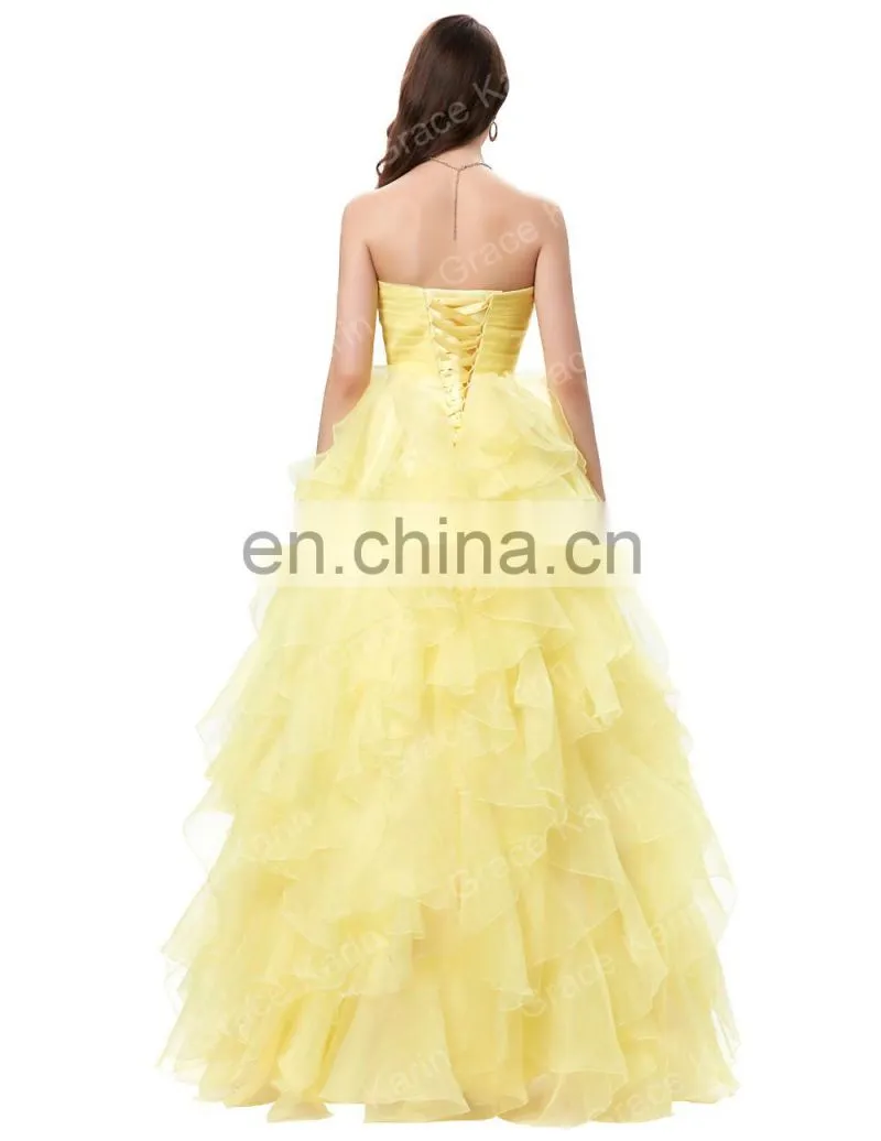 Grace Karin Strapless Off Shoulder Organza Long Ball Gown Western Quinceanera Dress For Daughter CL3411-2