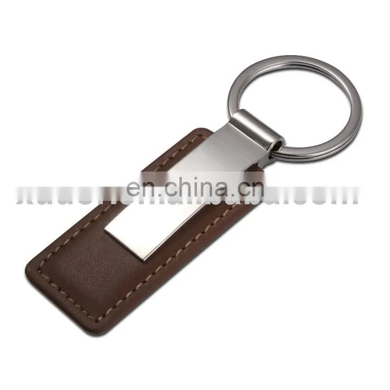 brown PU leather metal keychain / bag hanger keyring