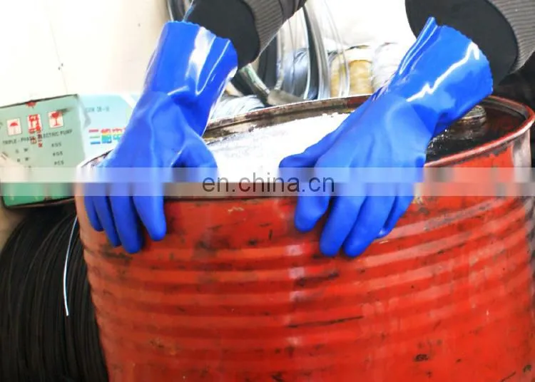 Long Cuff Heavy Duty Cotton Lining Blue PVC Rubber Fully Coated Liquid Chemical Resistant Work Gloves