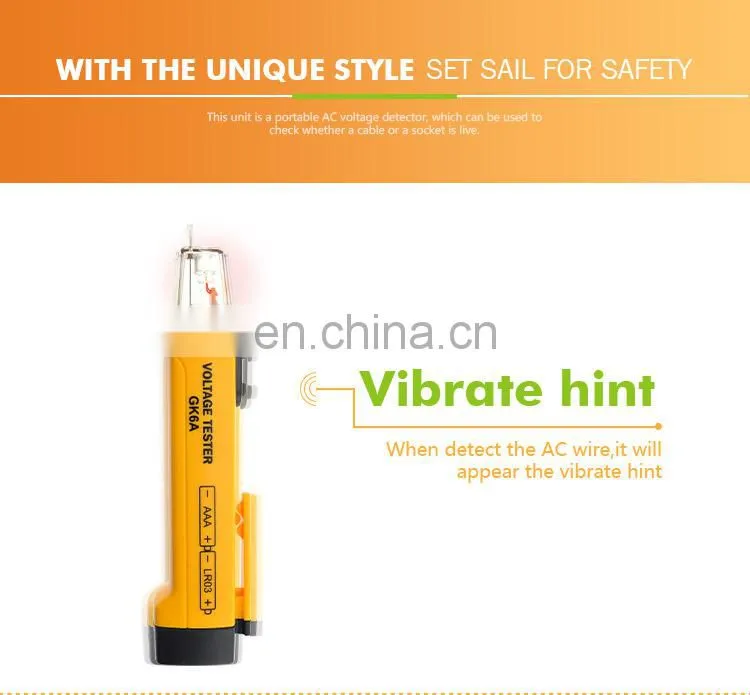 Non Contact AC Voltage Tester, Pen Voltage Detector 100~1000 Vac at 50/60Hz with Built-in flashlight and Vibrate hint