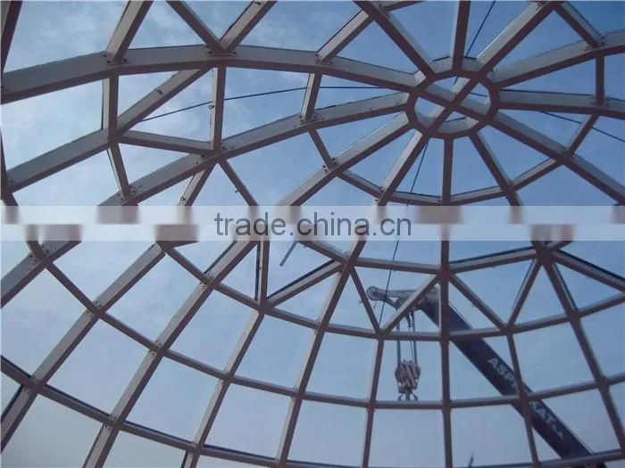 Customized steel dome space frame with long span glass roof