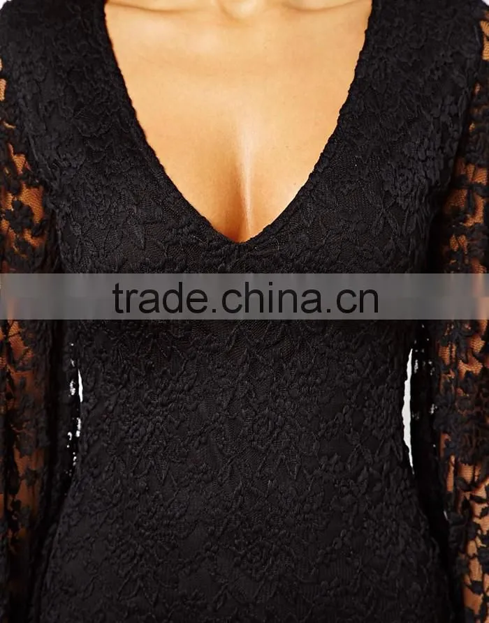new fashion ladies dress long sleeve evening dress sexy slim lace halter dress