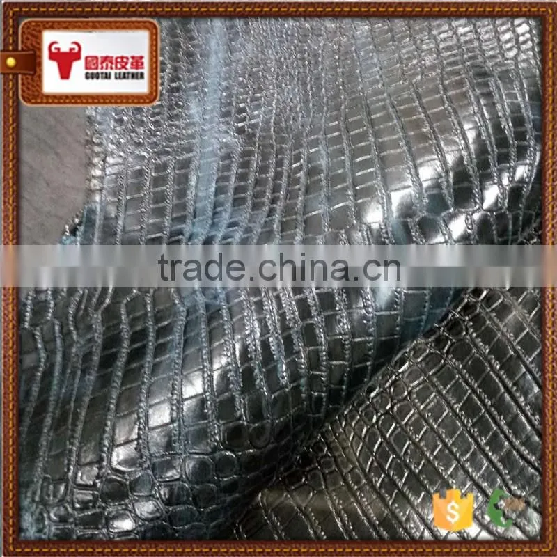 Crocodile pattern cow pu split leather