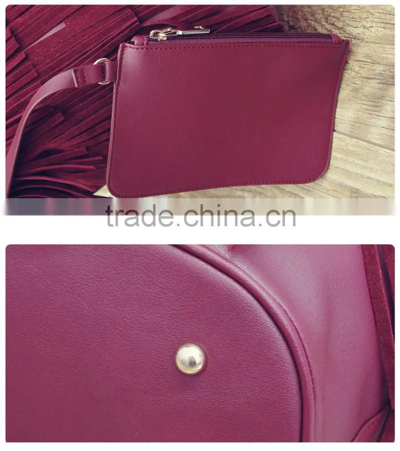Wine red lady handbag bag shoulder bags leather tassel fashion handbags