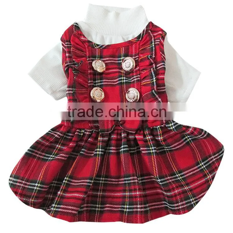 Wholesale Scotland Plaid Decorative Border Dog Skirt with White Collar