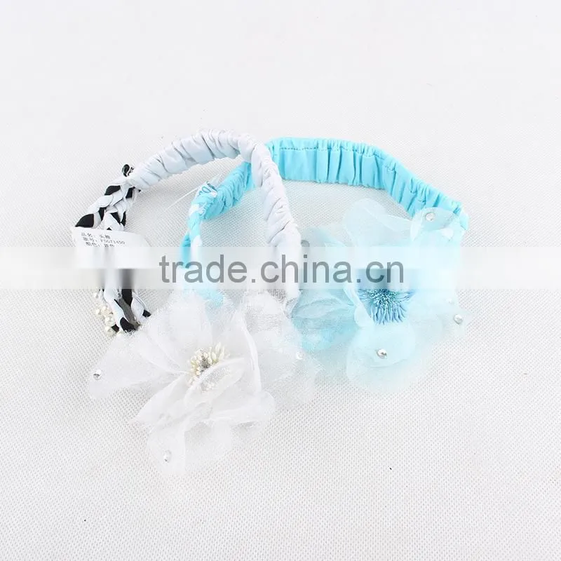 2015 On Discount Kids Hair Accessories Girl Handmade Flower Beaded Elastic Hair Band