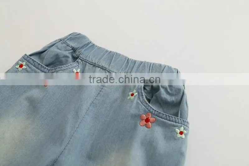 Wholesale Baby Girl Clothes 2016 New Summer Girl Jeans Lovely Little Girl Flower embroidery Jeans
