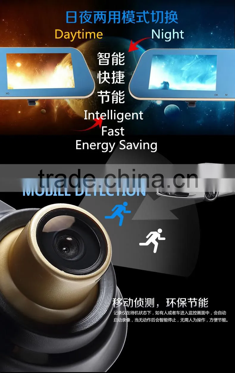 Vehicle rearview mirror car camera dual record 1080P