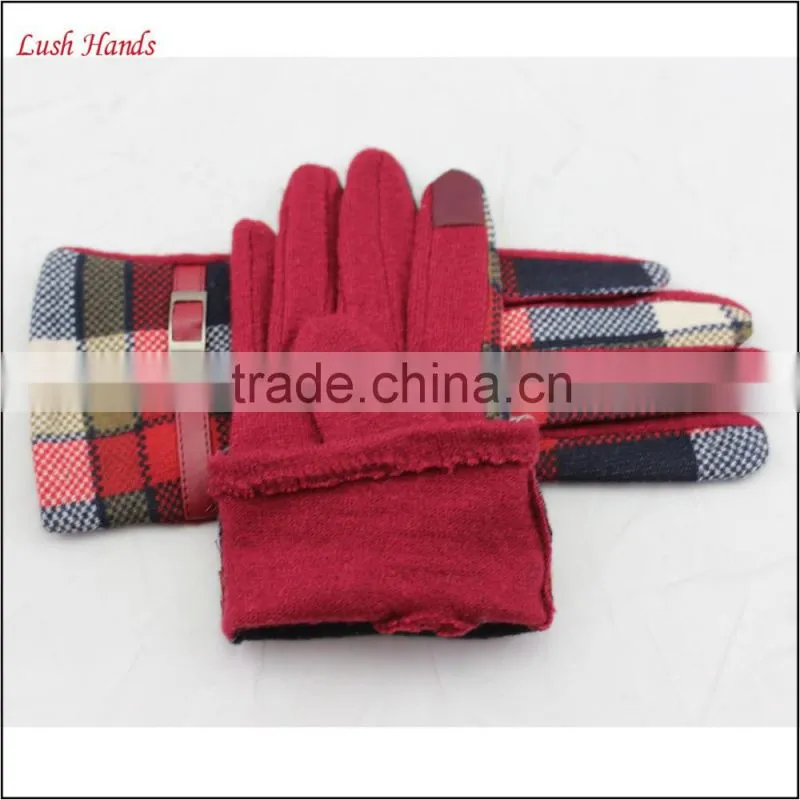 ladies cheap genuine woolen top leather belt gloves