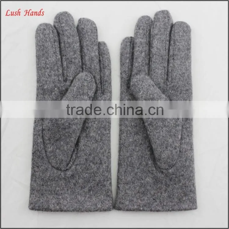ladies cheap grey woolen gloves with finger ring