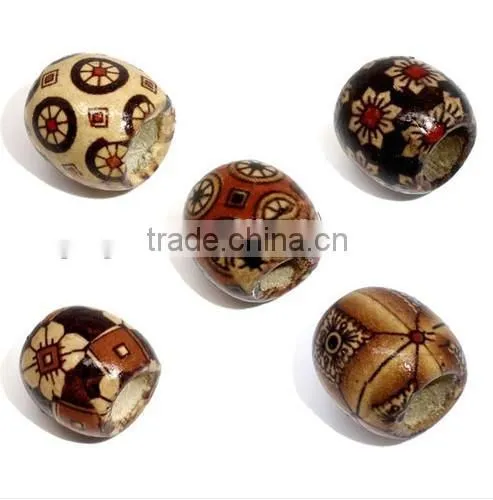 SB0756 Large Hole Macrame Beads, Beads For Hemp, Patterned Wood Beads
