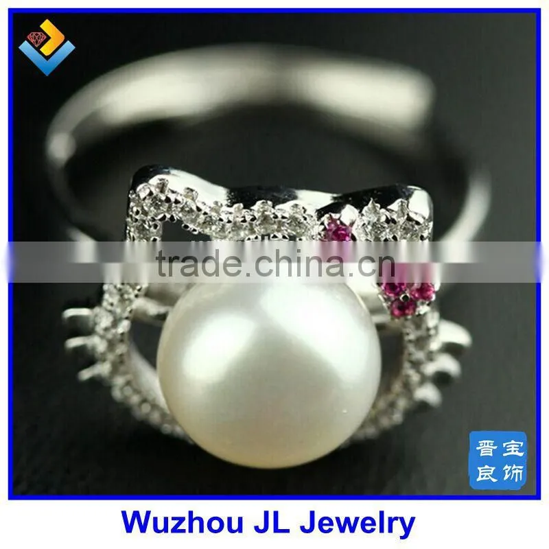 Cubic Zirconia Stone Butterfly And Natural Pearl Gemstone Fashion Silver Ring