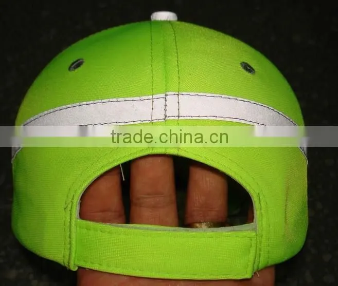 Custom 10x10 Cotton Plain Reflective Strip Fluorescent Yellow Baseball Cap