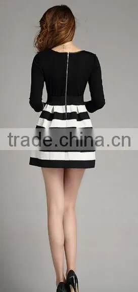 Long Sleeve woman black and white dress by dress manufacturer(Stock)