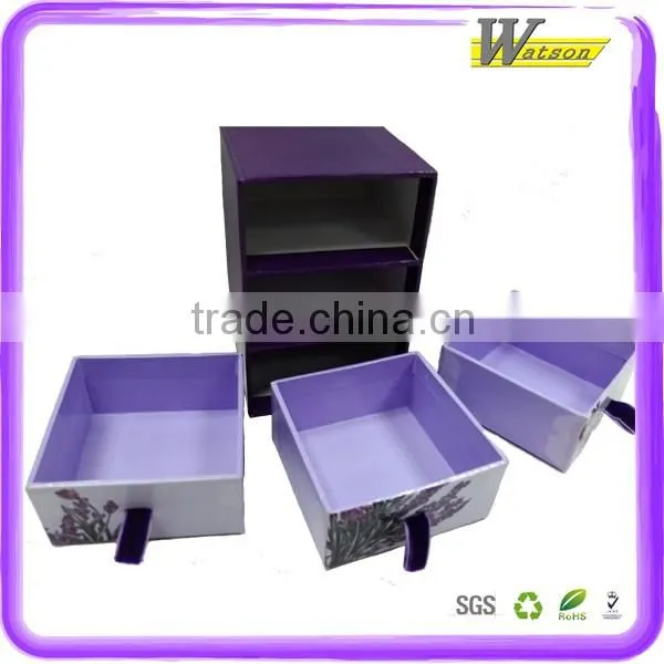 Multifunction 3-tiers Drawer Carboard Custom Printed Gift Box With Ribbon