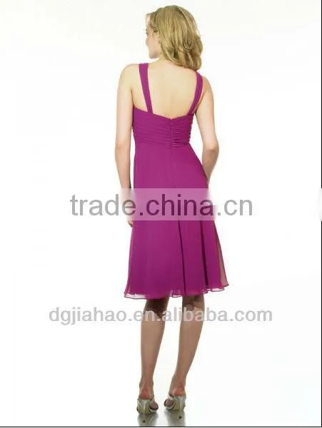 Straps Chiffon A Line Knee Length Grape Bridesmaid Gowns