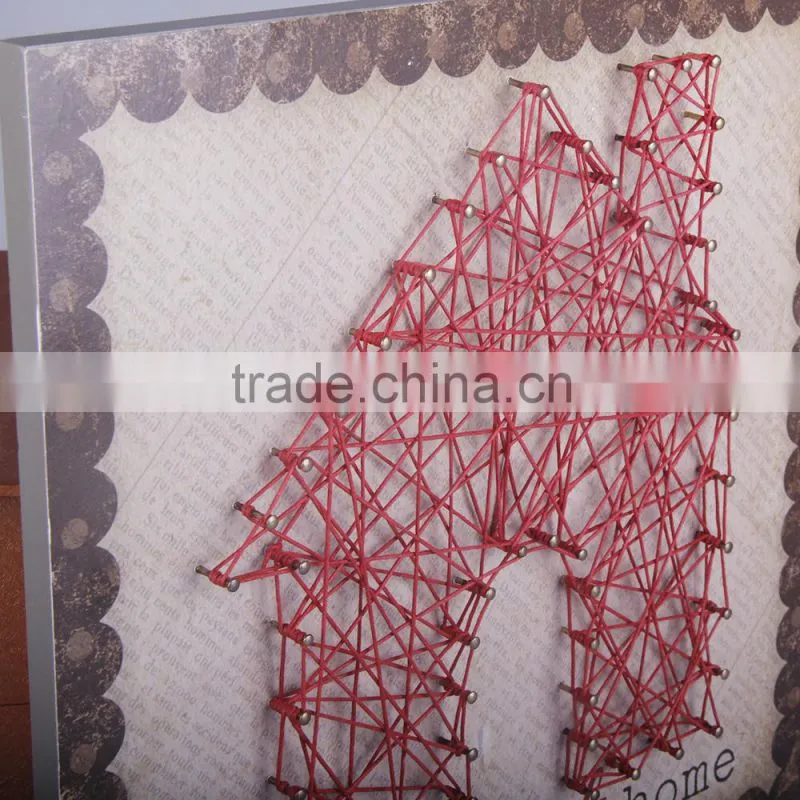 wooden string wall art with the house shaped design for back to school season