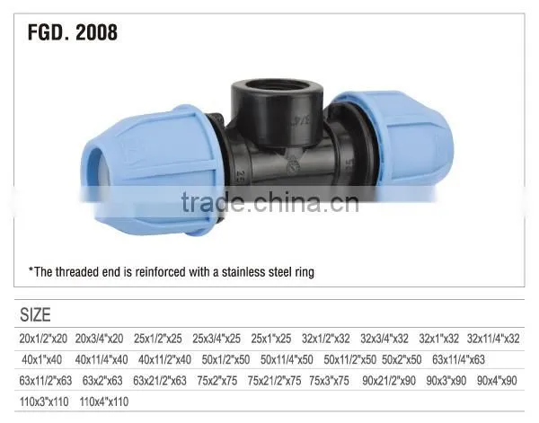 2014 90 TEE WITH THREADED FEMALE TAKE OFF PP COMPRESSION FITTINGS
