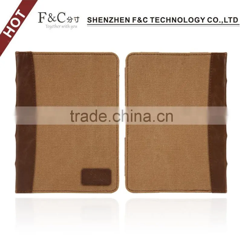 Book style canvas case cover for 2014 amazon kindle touch e-bopk