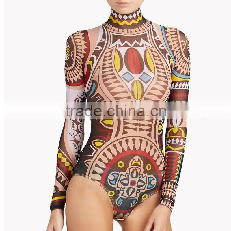 Women sexy night dress tribal tattoo printed night club wear bandage bodycon party dress