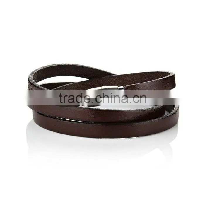 High Quality China Concise Retro Brown Leather Bracelet with 316l Clasp for Men and Women
