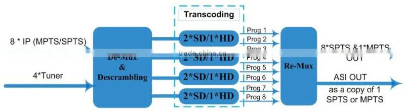DVB-S2 to H.264 transcoder/DVB-S2 to MPEG-2 transcoder