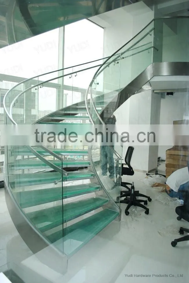 Hot sale Steel glass curved staircase, glass stairs China suppiler --YUDI