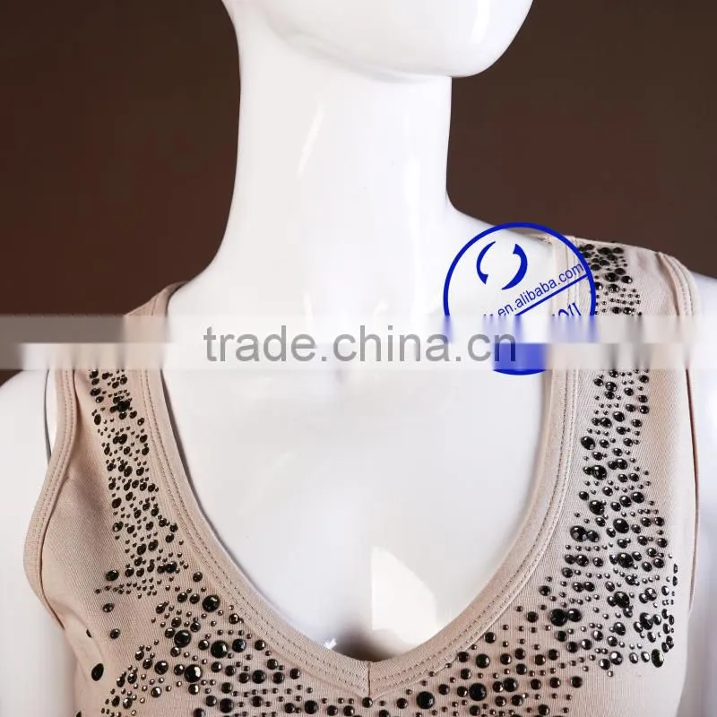 2015 high quality wholesale ladies 100 cotton v-neck tank top
