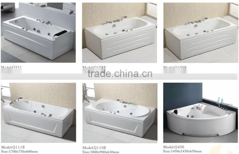 2016 New Design Portable glass tub Rectangular whirlpool massage bathtub