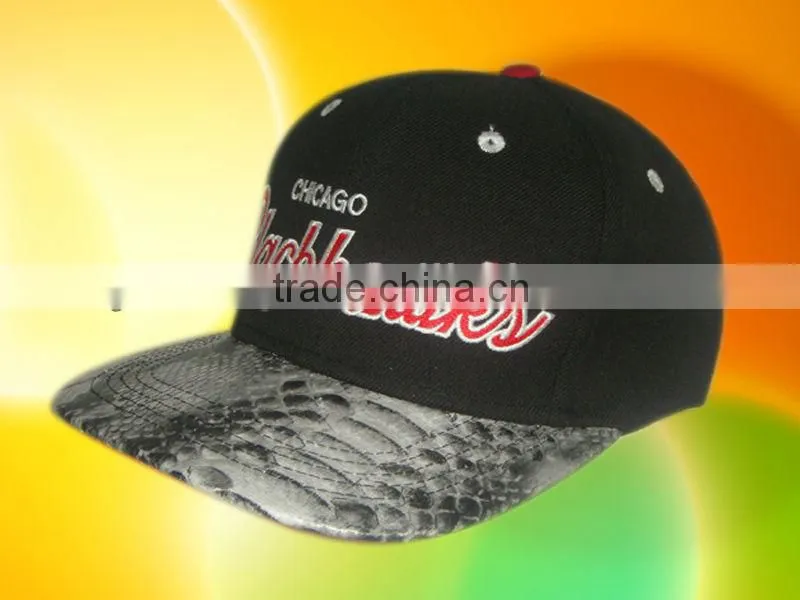 flat brim snake leather 5 panel hat and cap