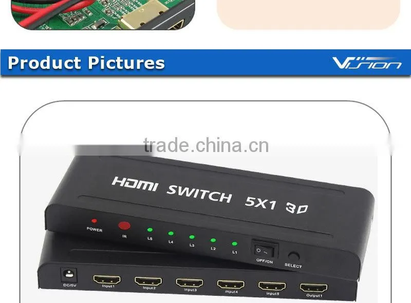 2016 hottest premium 1080p 5 port hdmi switch in black