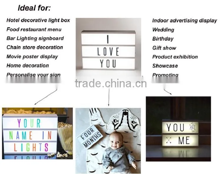 Cinematic style lightbox vintage cinema coloured letters matching light box for home light up