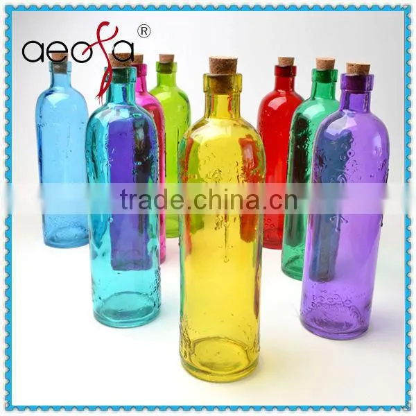 HOT SELLING! Colorful Glass Bottle with Cork Glass Beverage Bottle