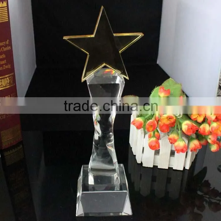 golden 5 star with transparent base crystal cheap trophy