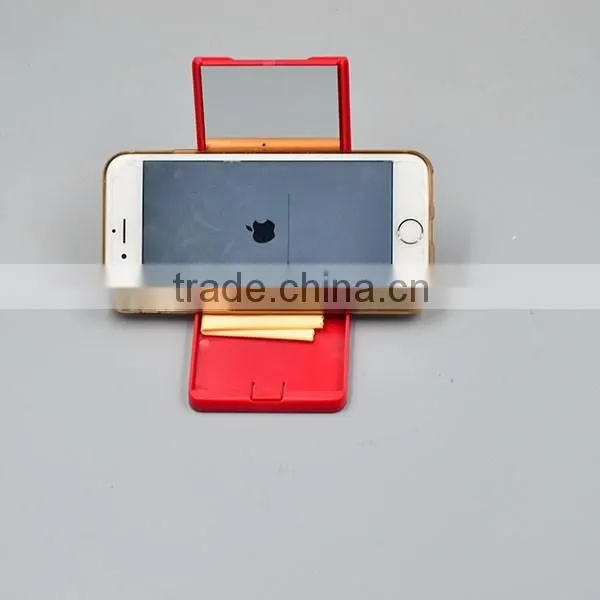 2016 4 in 1 Cosmetic Mirrorr for Cell Phone Stand, with Card Holder, Screen Clear Cloth, Plastic Mirror