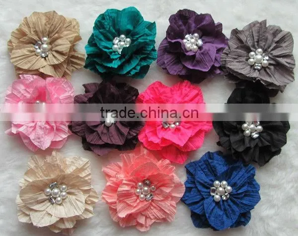 Women Flower Pearl Brooch Hair Clip Hair Pin Faric Flower Artificial flowers