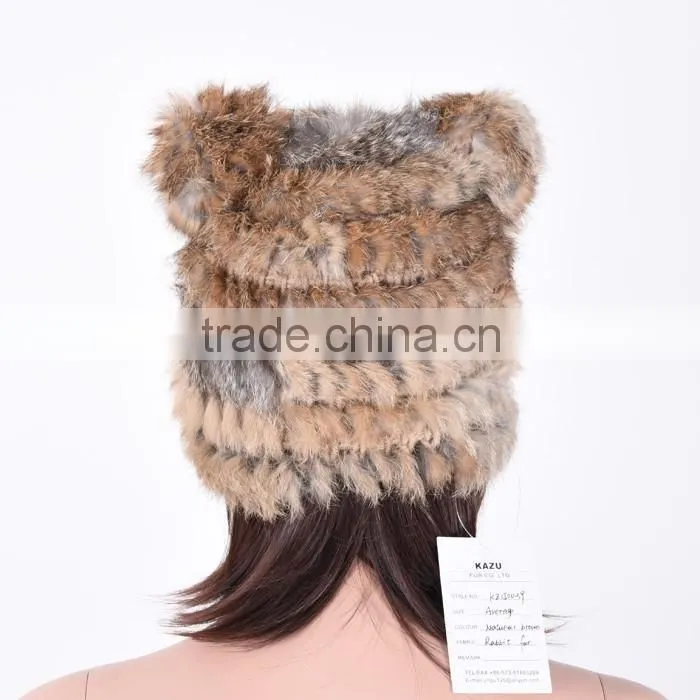 Girls` fashion cute fur hat rabbit fur hat hand knitted fur hat KZ140006