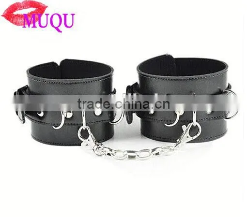 Wandafull Black Soft Handcuffs Restraints Sex Toys Flirt Tools Leather Handcuffs